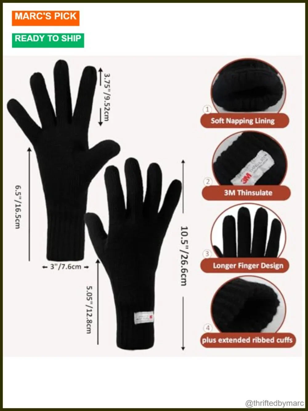 Waterproof Fleece Lined Winter Hat & Gloves Set 2 Pack Beanie for Outdoor